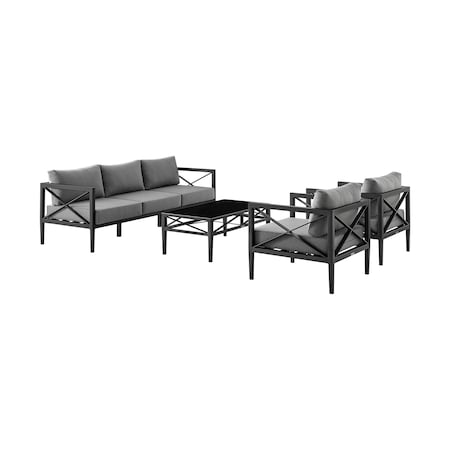 Armen Living Sonoma Outdoor 4 piece Set in Dark Gray Finish and Dark Gray Cushions SETODSODKGR